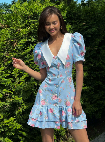 Bloemenprint Mini Jurk met Kraag voor Dames