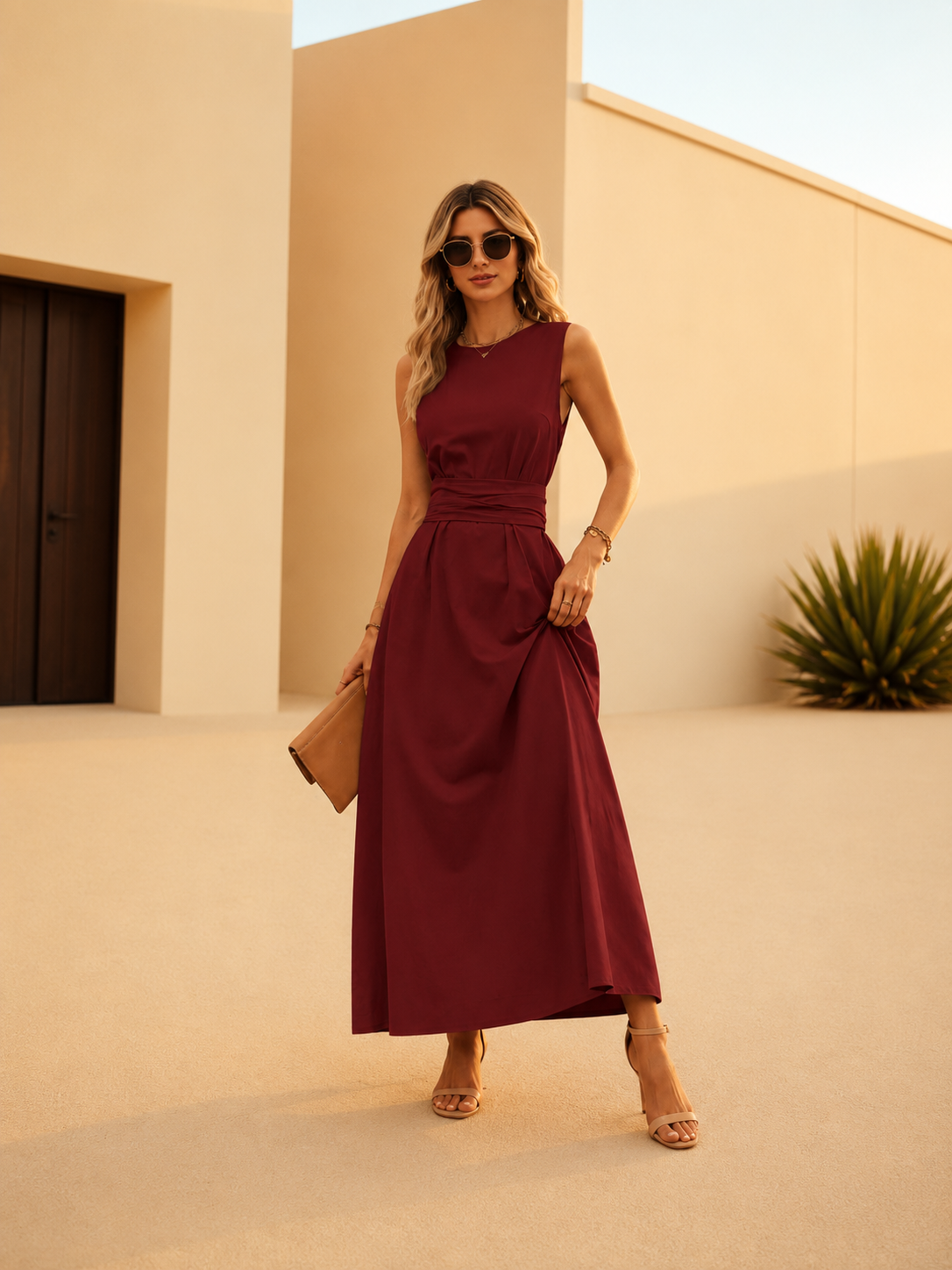 Elegante Mouwloze Maxi Jurk met Taillelint voor Dames