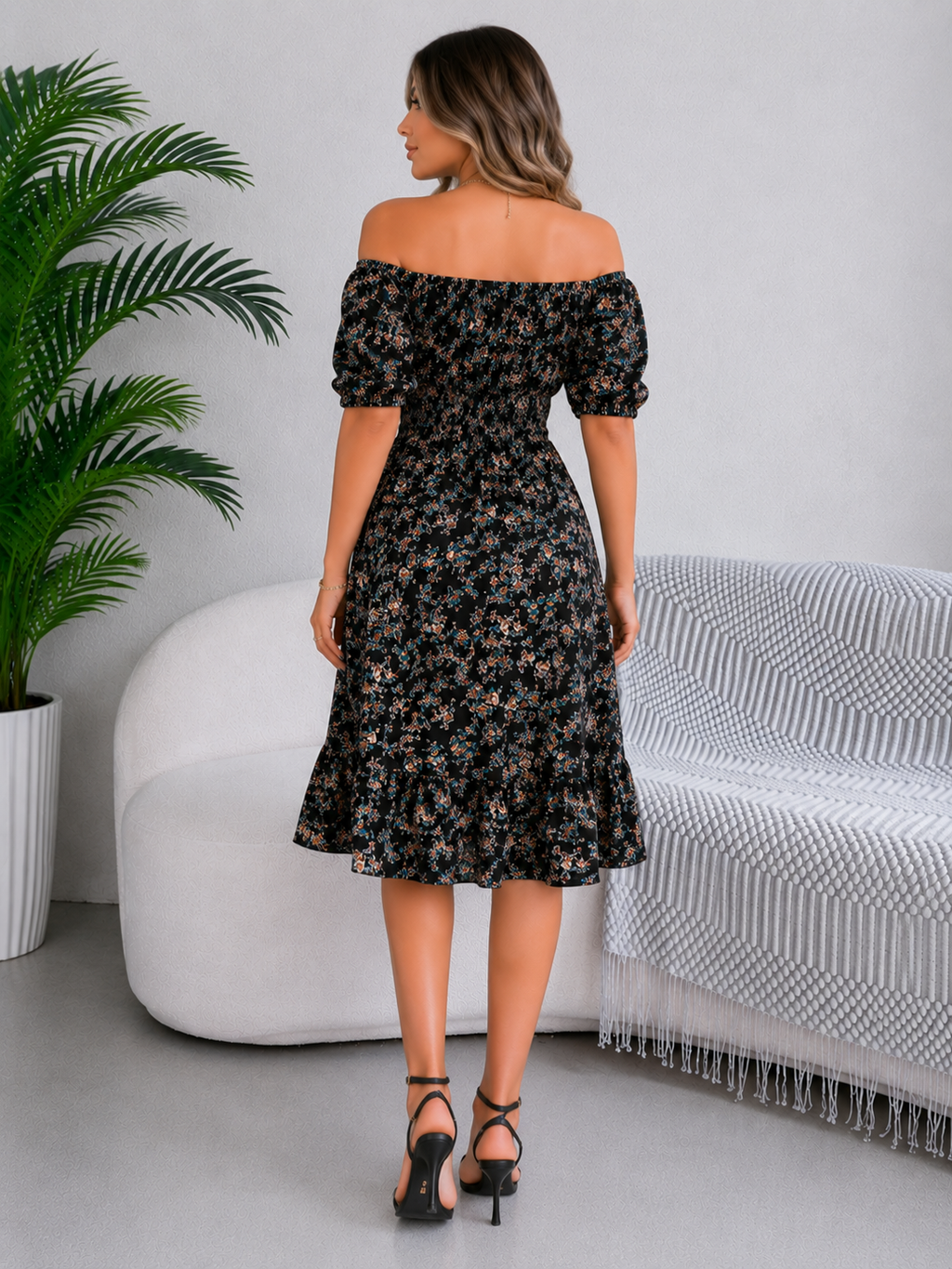 Bloemen Off-Shoulder Midi Jurk voor Dames