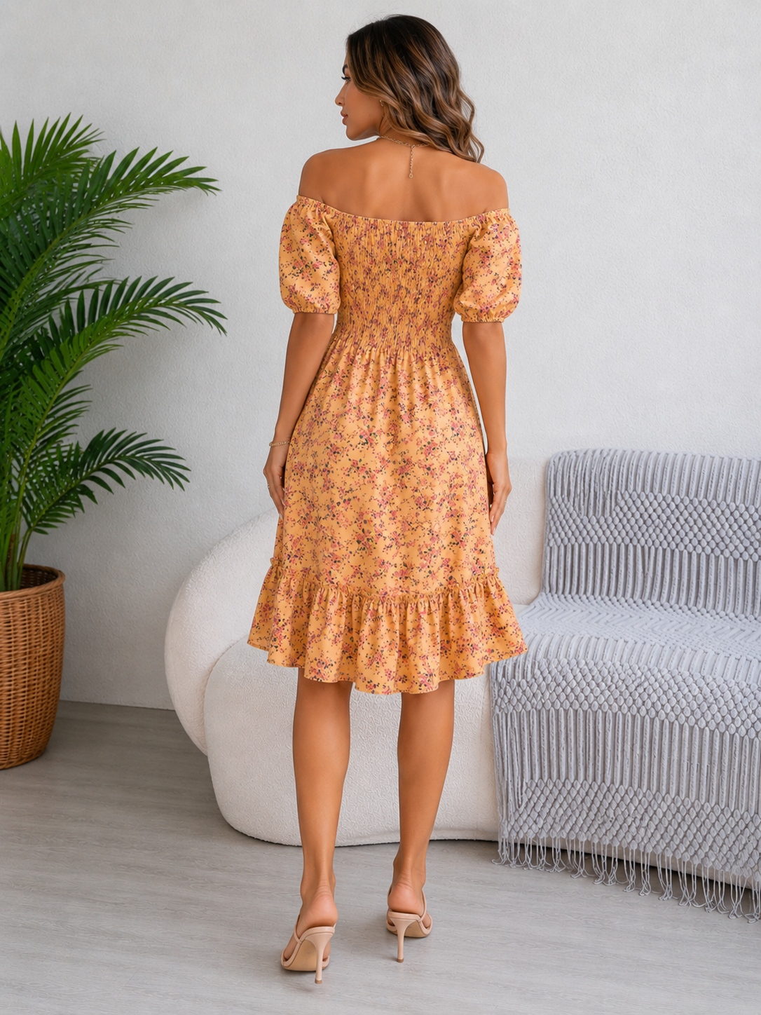 Bloemen Off-Shoulder Midi Jurk voor Dames