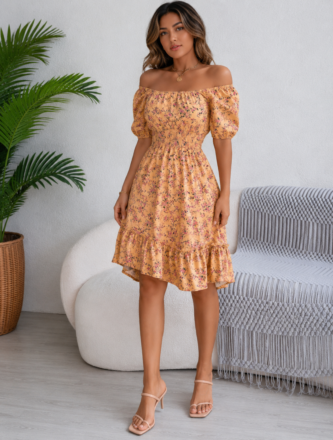Bloemen Off-Shoulder Midi Jurk voor Dames