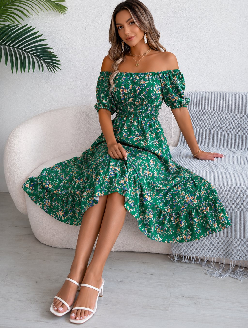 Bloemen Off-Shoulder Midi Jurk voor Dames