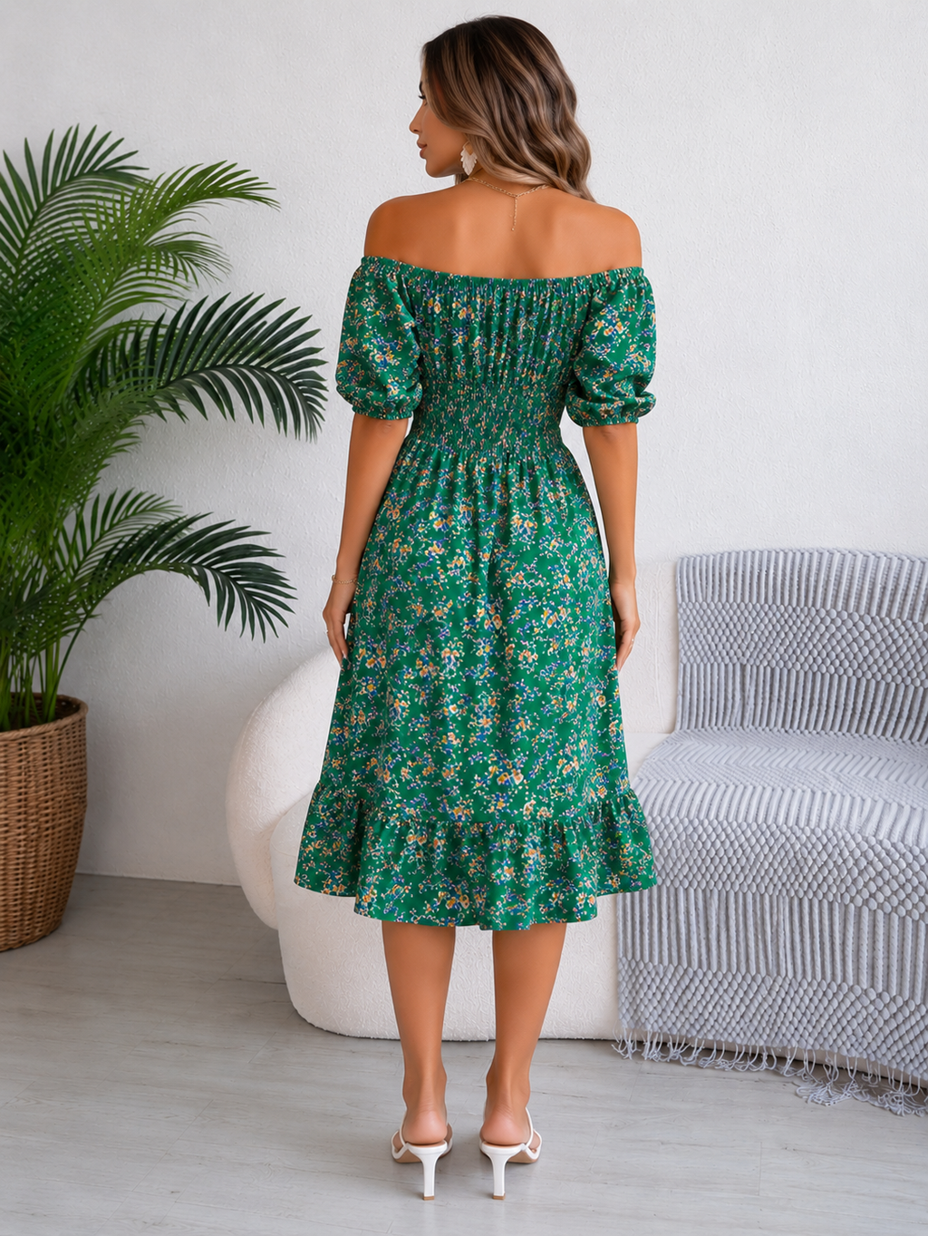 Bloemen Off-Shoulder Midi Jurk voor Dames