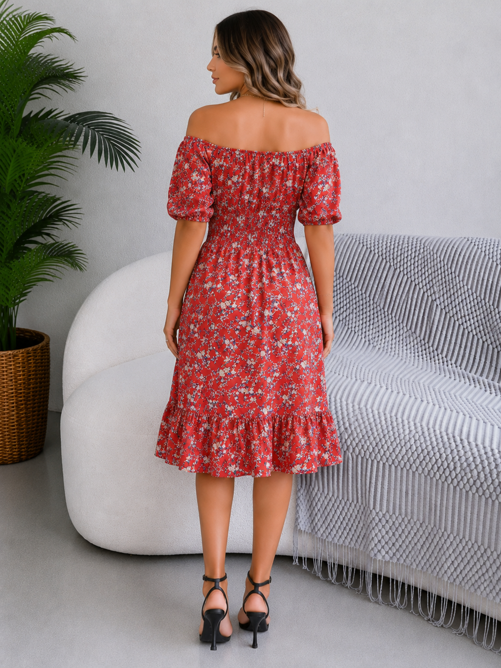 Bloemen Off-Shoulder Midi Jurk voor Dames