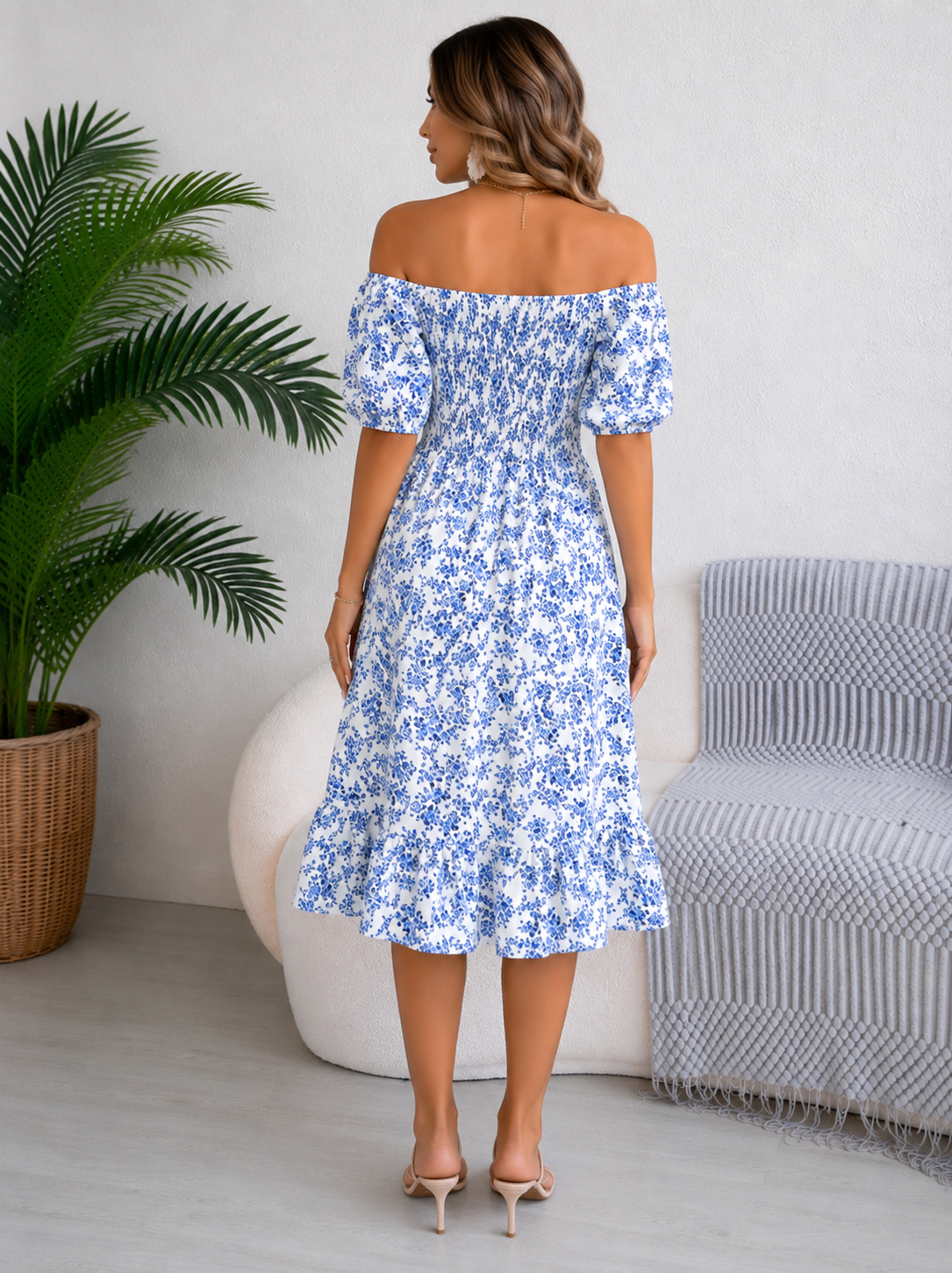 Bloemen Off-Shoulder Midi Jurk voor Dames
