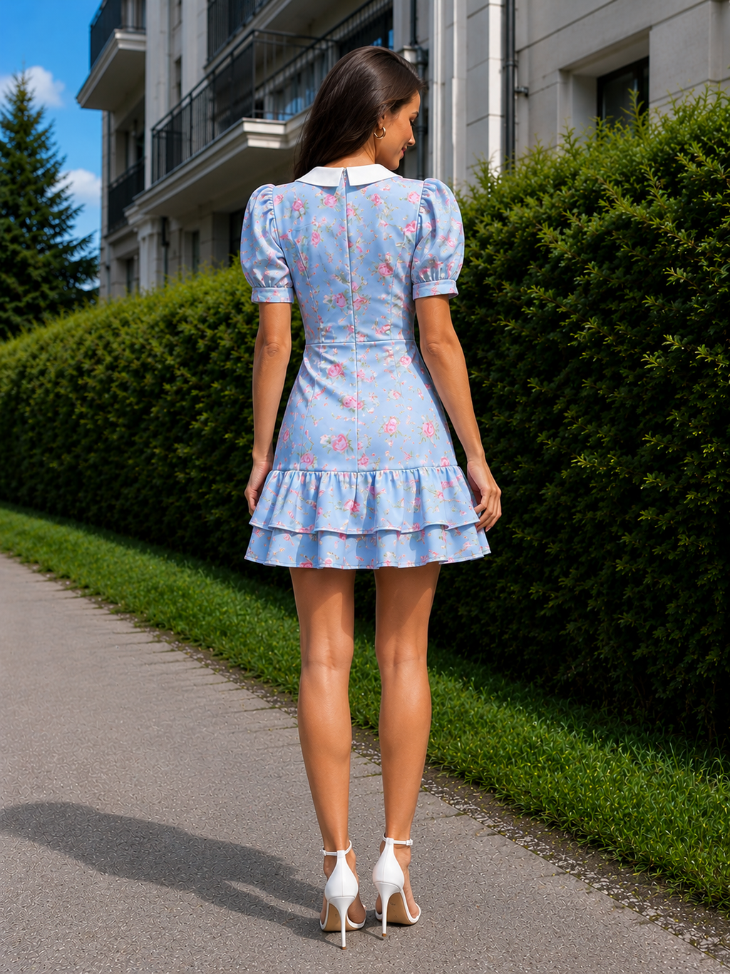 Bloemenprint Mini Jurk met Kraag voor Dames