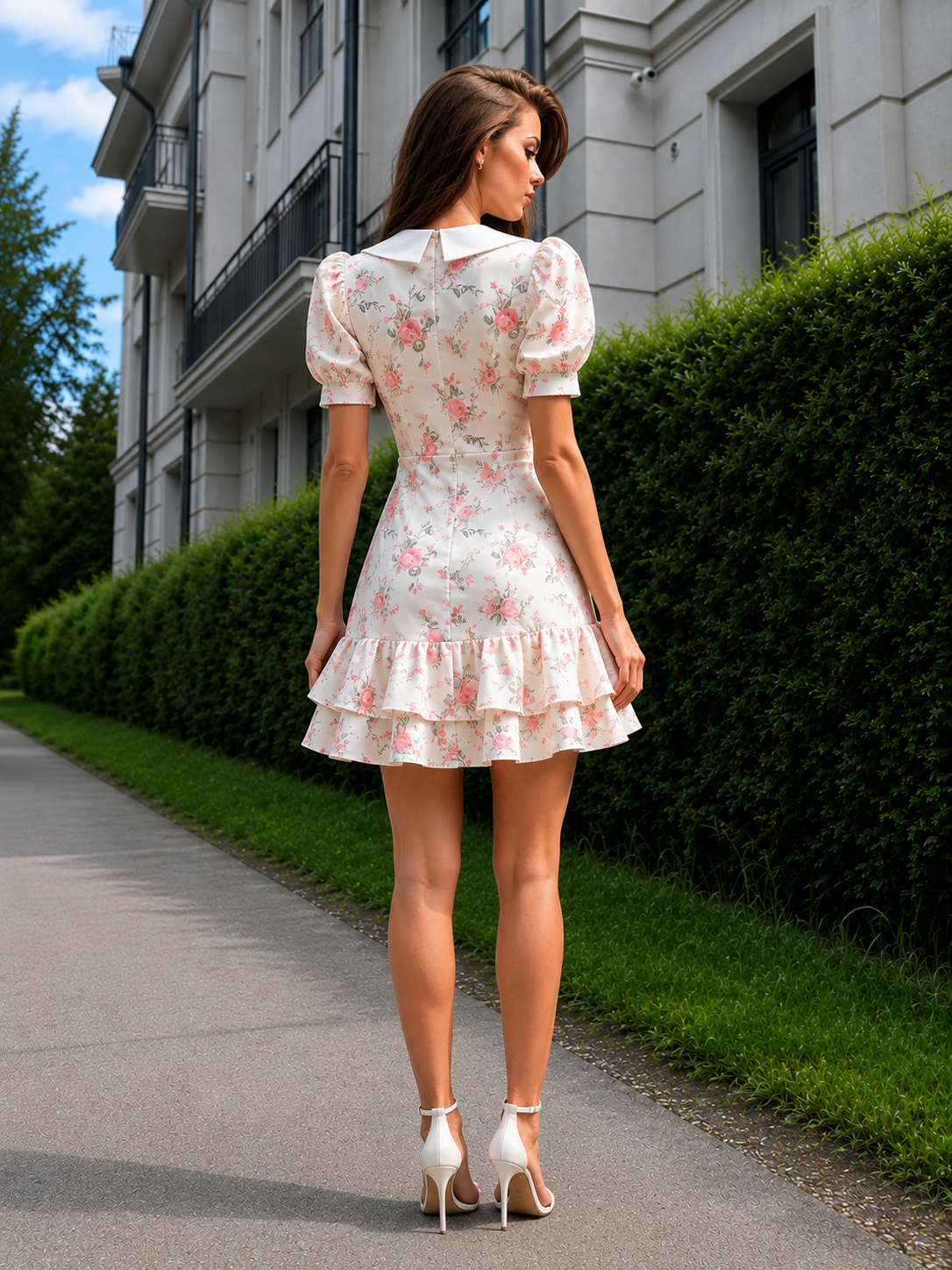 Bloemenprint Mini Jurk met Kraag voor Dames