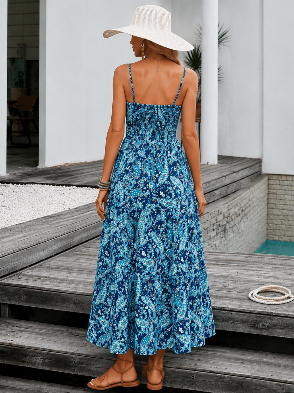 Bohemian Maxi Jurk met Smock Taille voor Dames