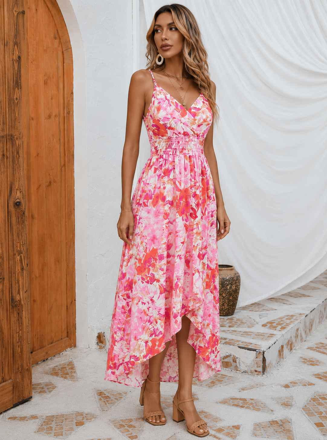 Bohemian Maxi Jurk met Smock Taille voor Dames