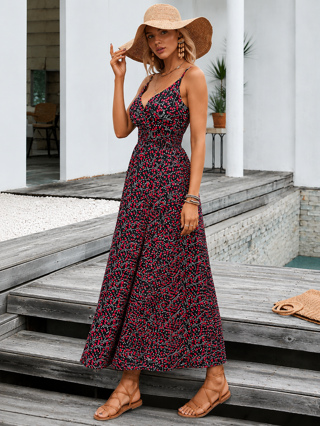Bohemian Maxi Jurk met Smock Taille voor Dames
