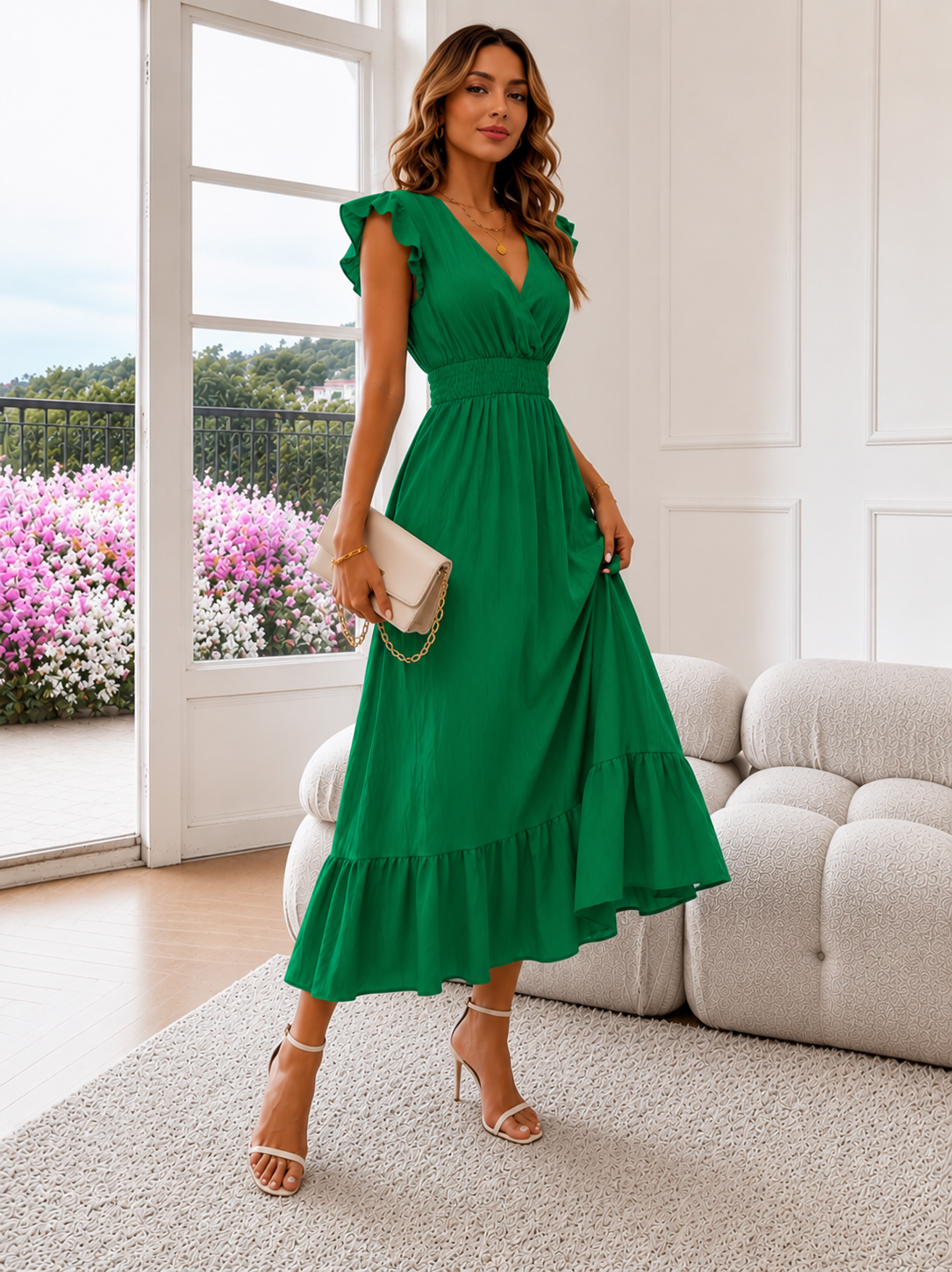 Elegante Maxi Jurk met V-Hals voor Dames