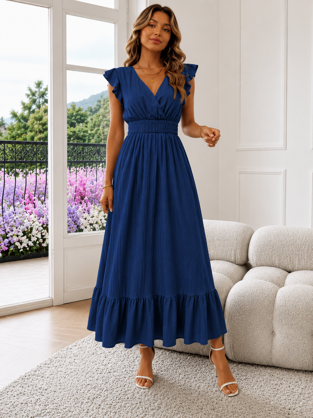 Elegante Maxi Jurk met V-Hals voor Dames