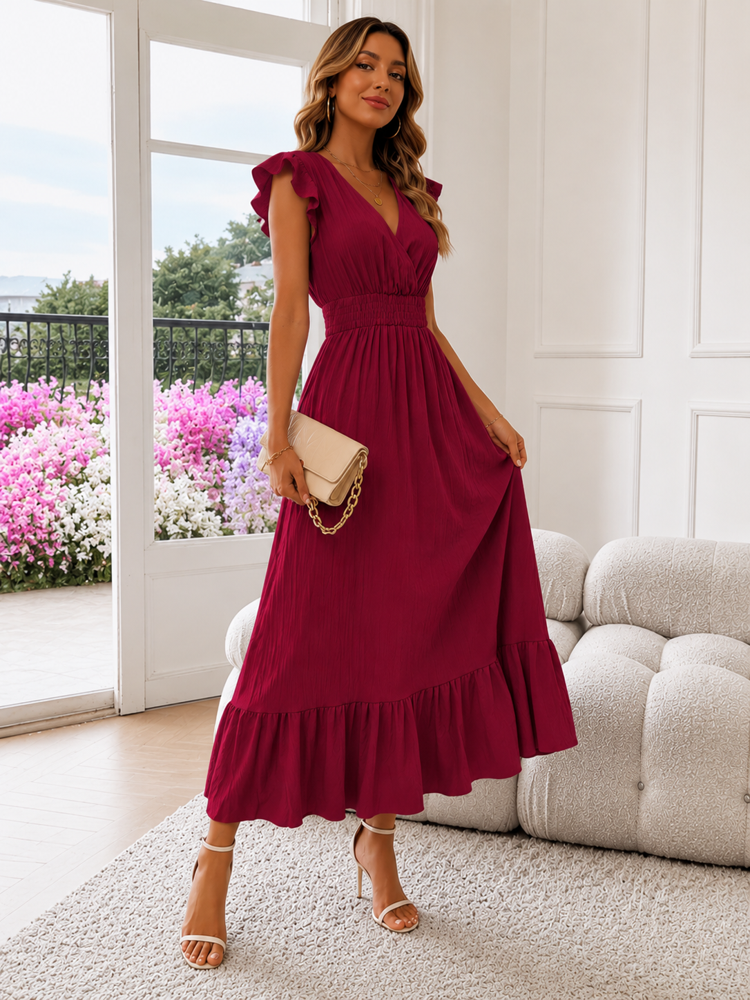 Elegante Maxi Jurk met V-Hals voor Dames