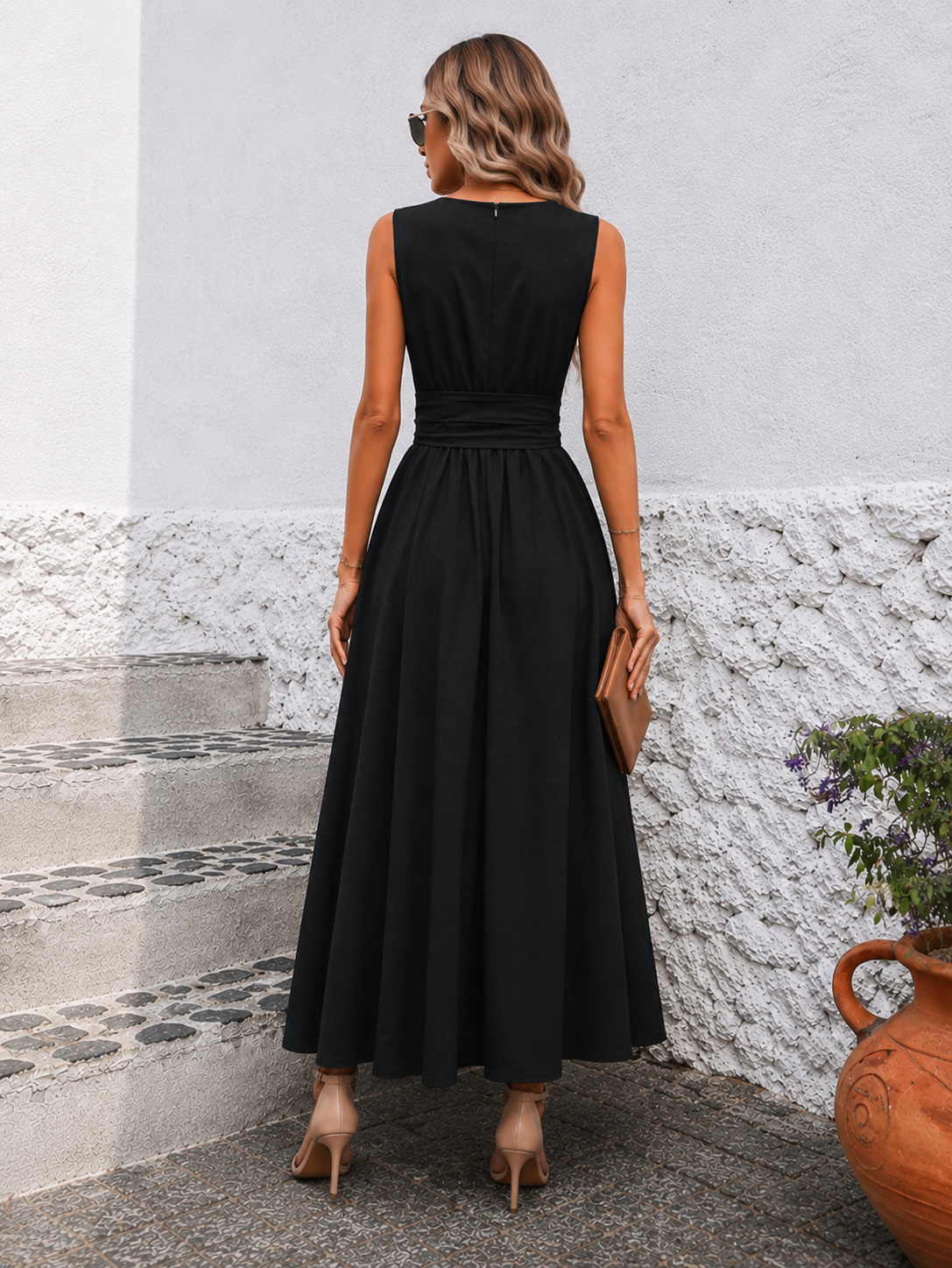Elegante Mouwloze Maxi Jurk met Taillelint voor Dames
