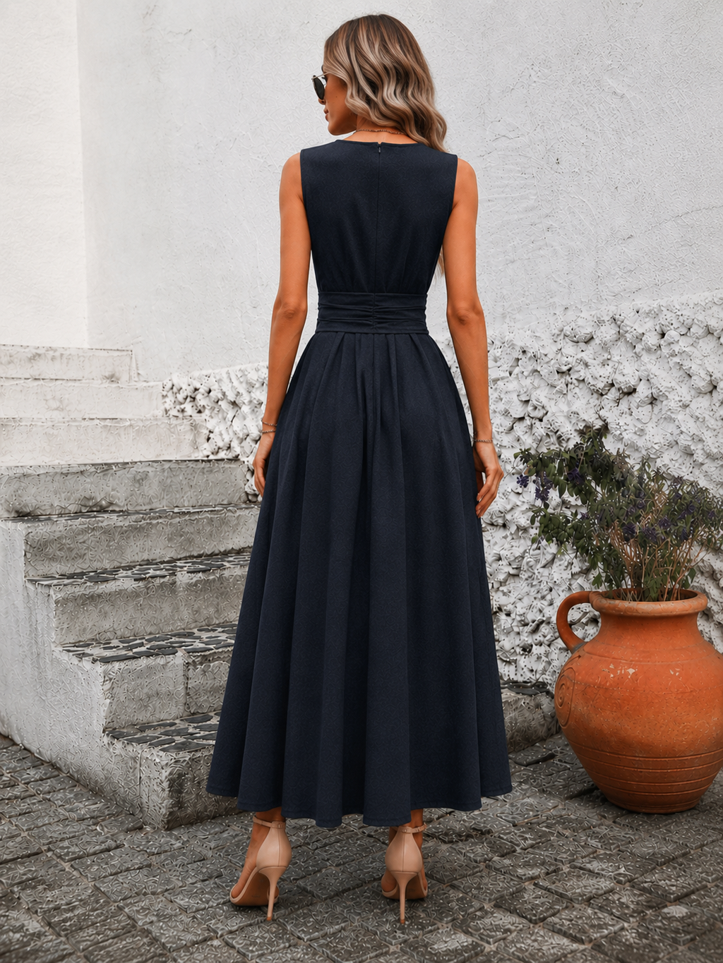 Elegante Mouwloze Maxi Jurk met Taillelint voor Dames