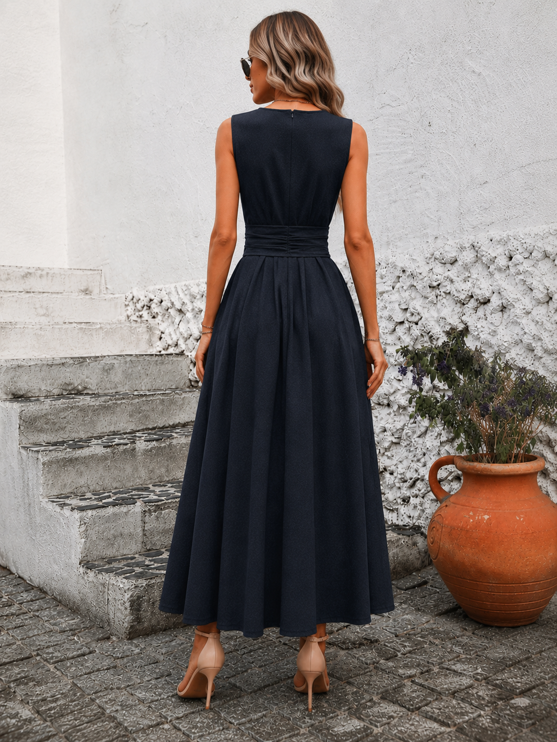 Elegante Mouwloze Maxi Jurk met Taillelint voor Dames