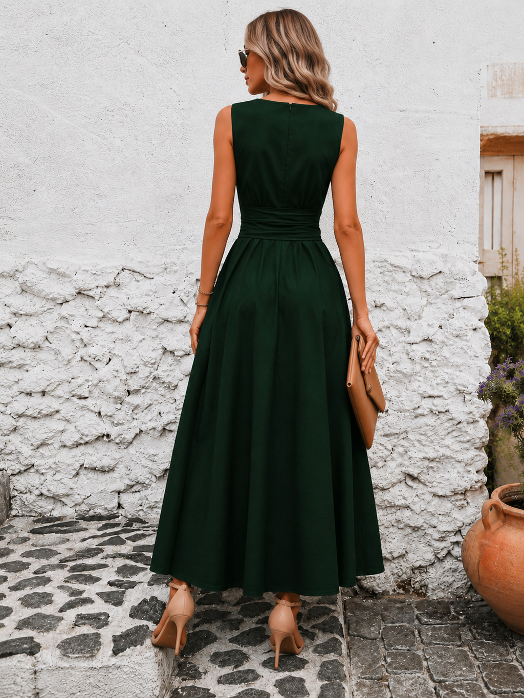 Elegante Mouwloze Maxi Jurk met Taillelint voor Dames