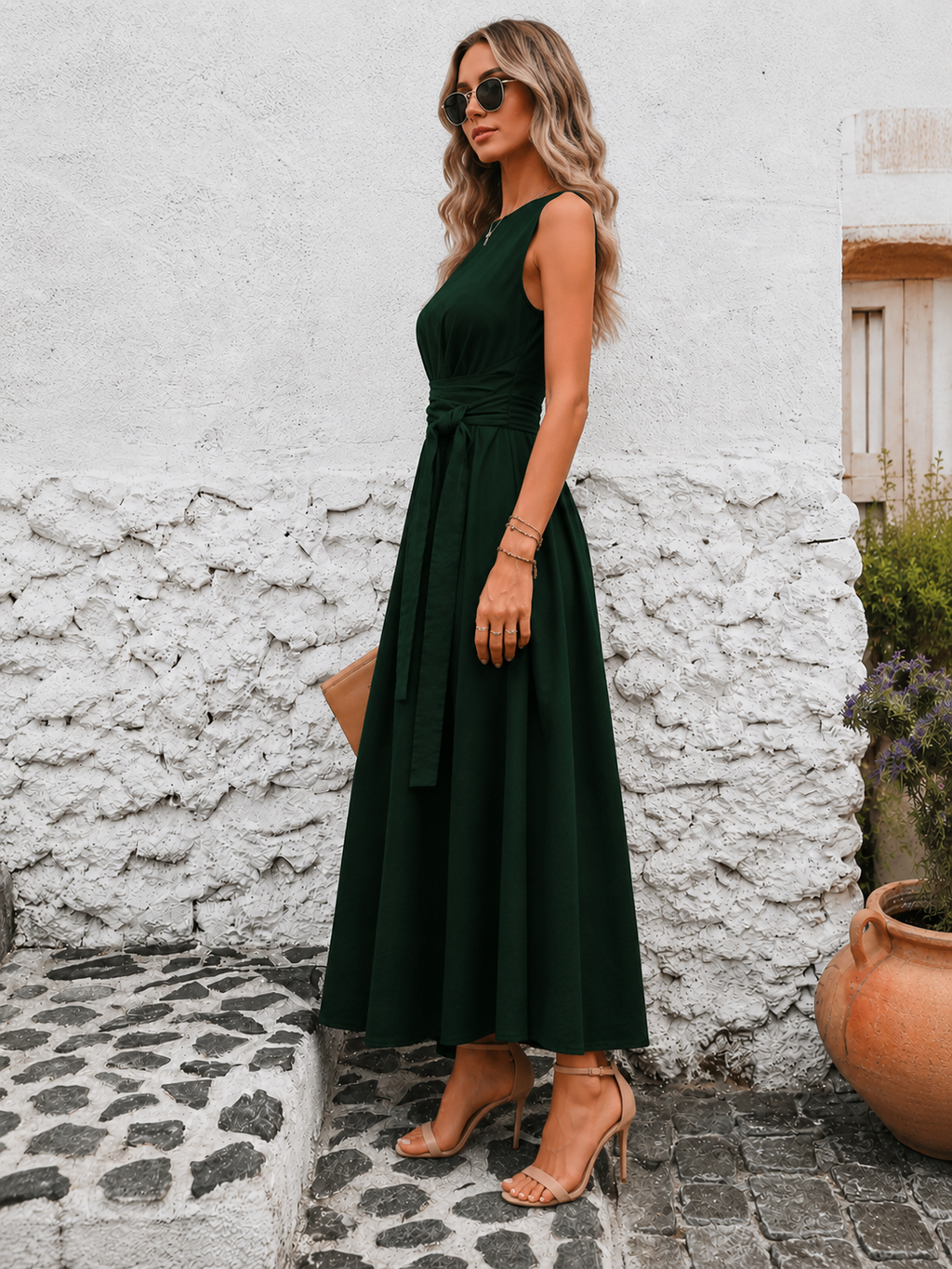 Elegante Mouwloze Maxi Jurk met Taillelint voor Dames