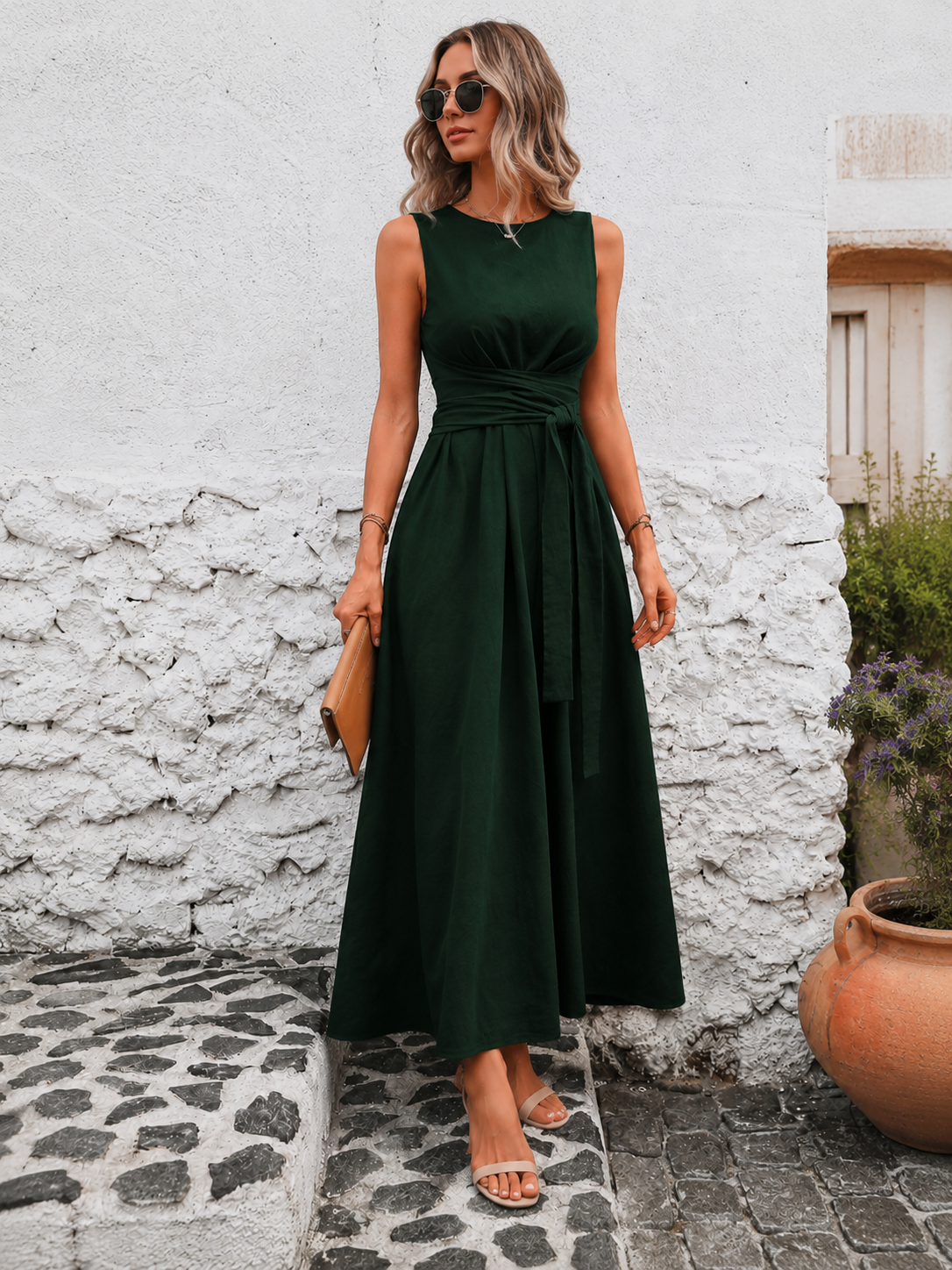 Elegante Mouwloze Maxi Jurk met Taillelint voor Dames
