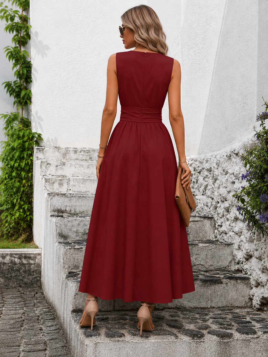 Elegante Mouwloze Maxi Jurk met Taillelint voor Dames