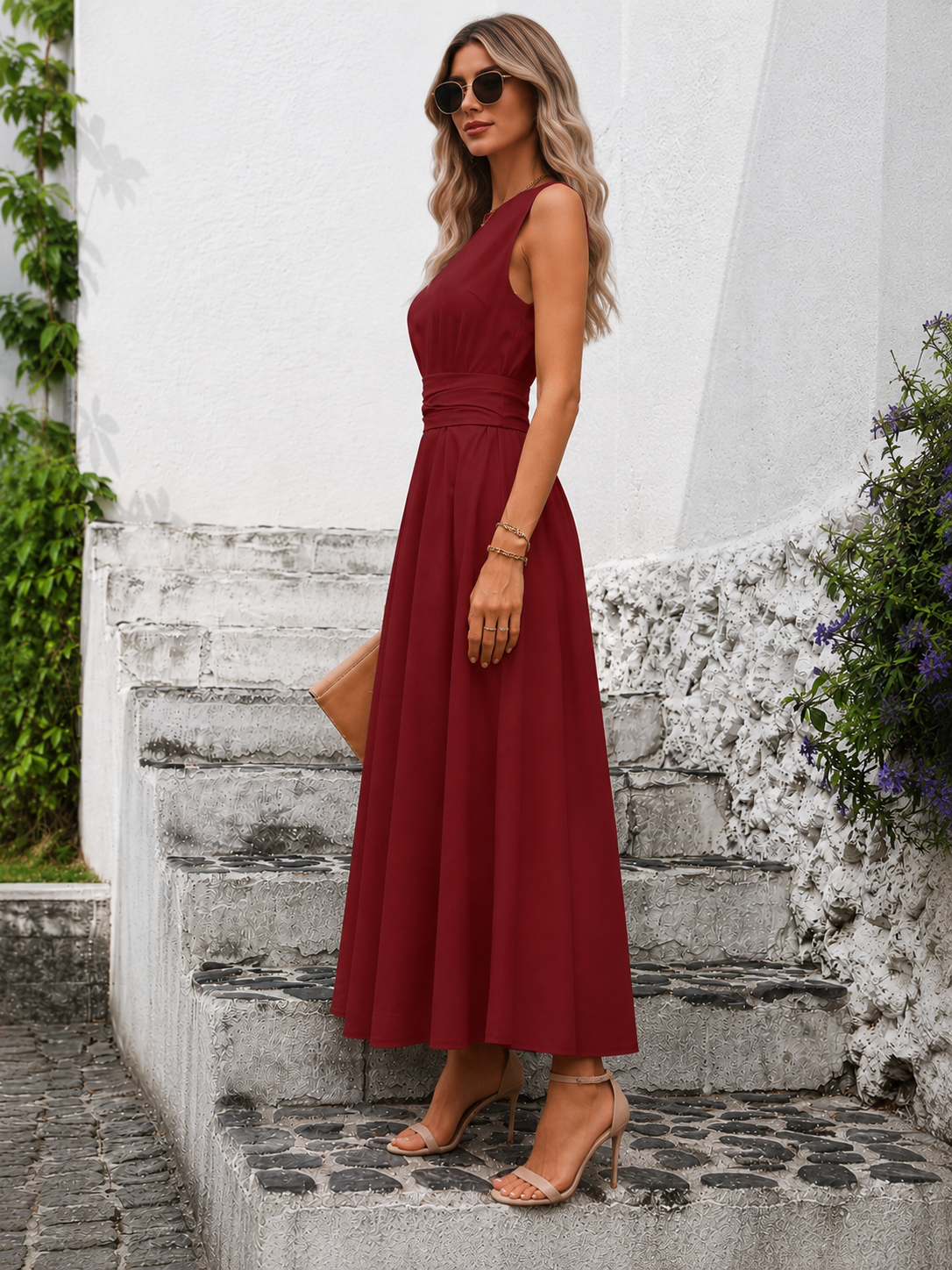 Elegante Mouwloze Maxi Jurk met Taillelint voor Dames
