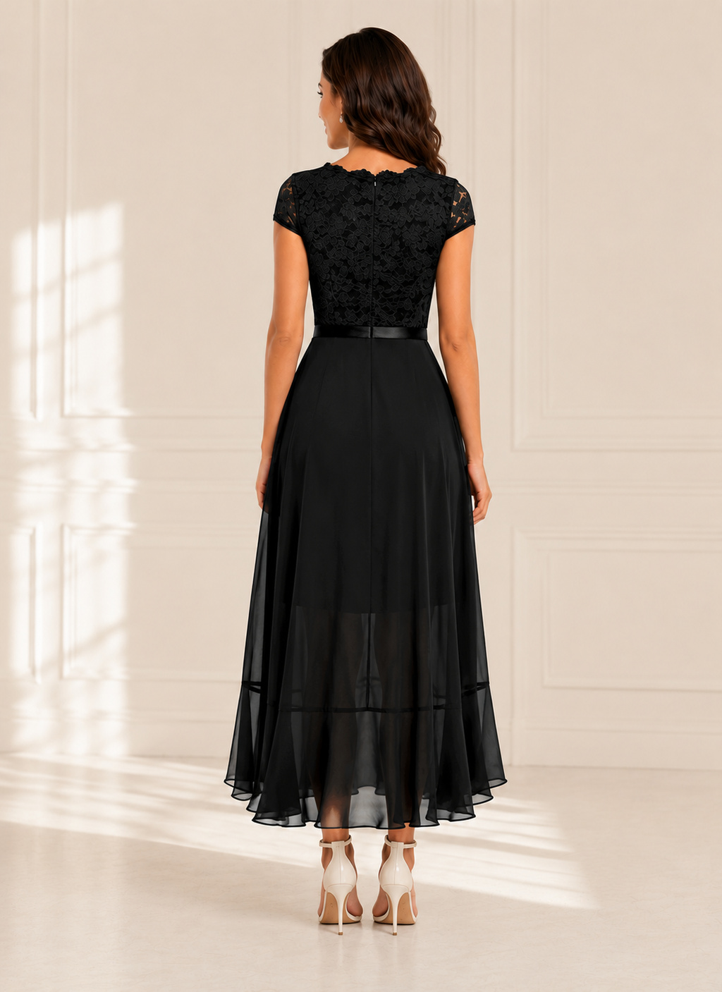 Elegante Zwarte Maxi Jurk met Kant voor Dames
