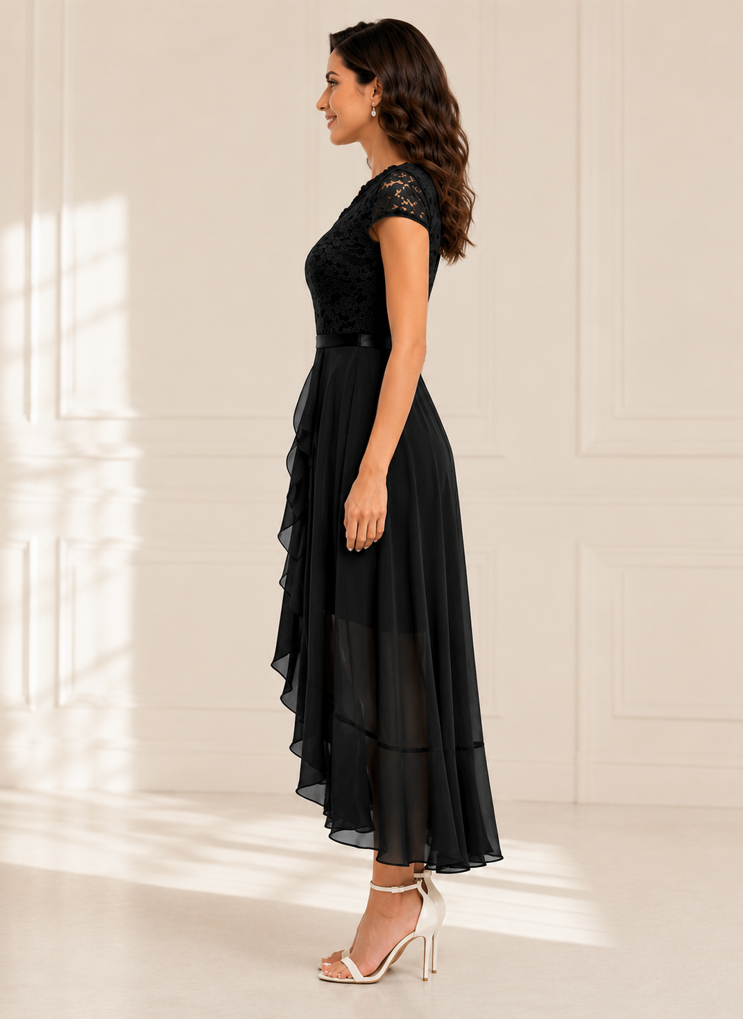 Elegante Zwarte Maxi Jurk met Kant voor Dames