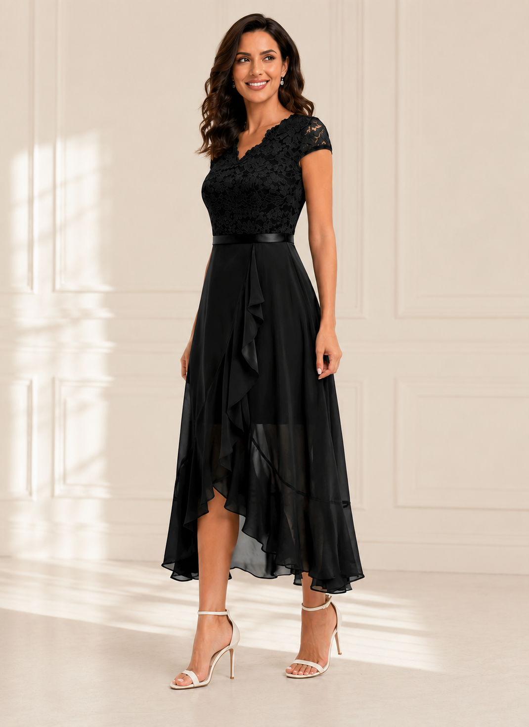 Elegante Zwarte Maxi Jurk met Kant voor Dames